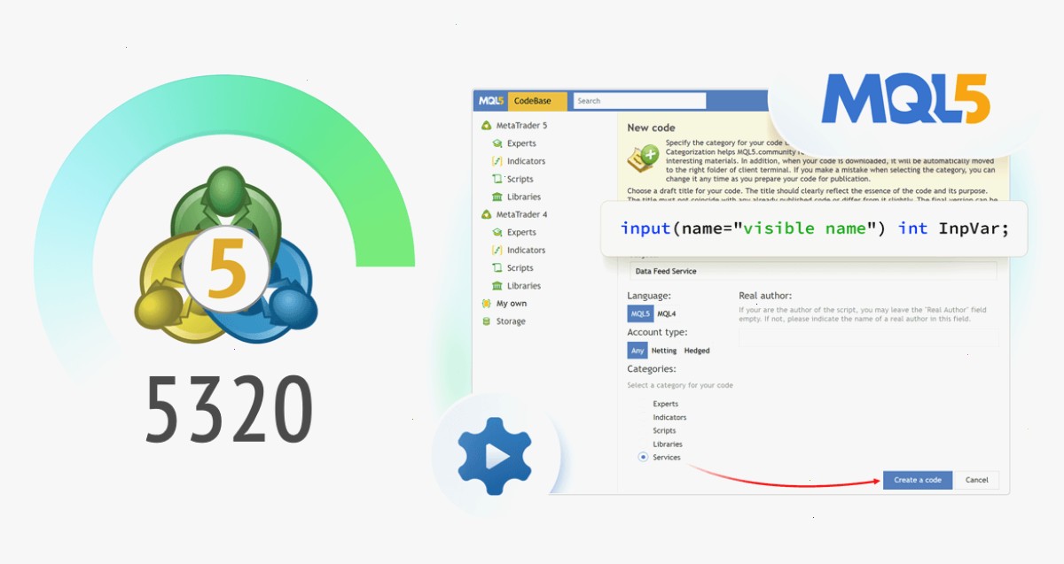 MT5官网_MT5_策略优化入口：新版 MetaTrader 5 平台 Build 5320：代码库中的服务和改进的 MQL5 输入变量操作（封面配图）