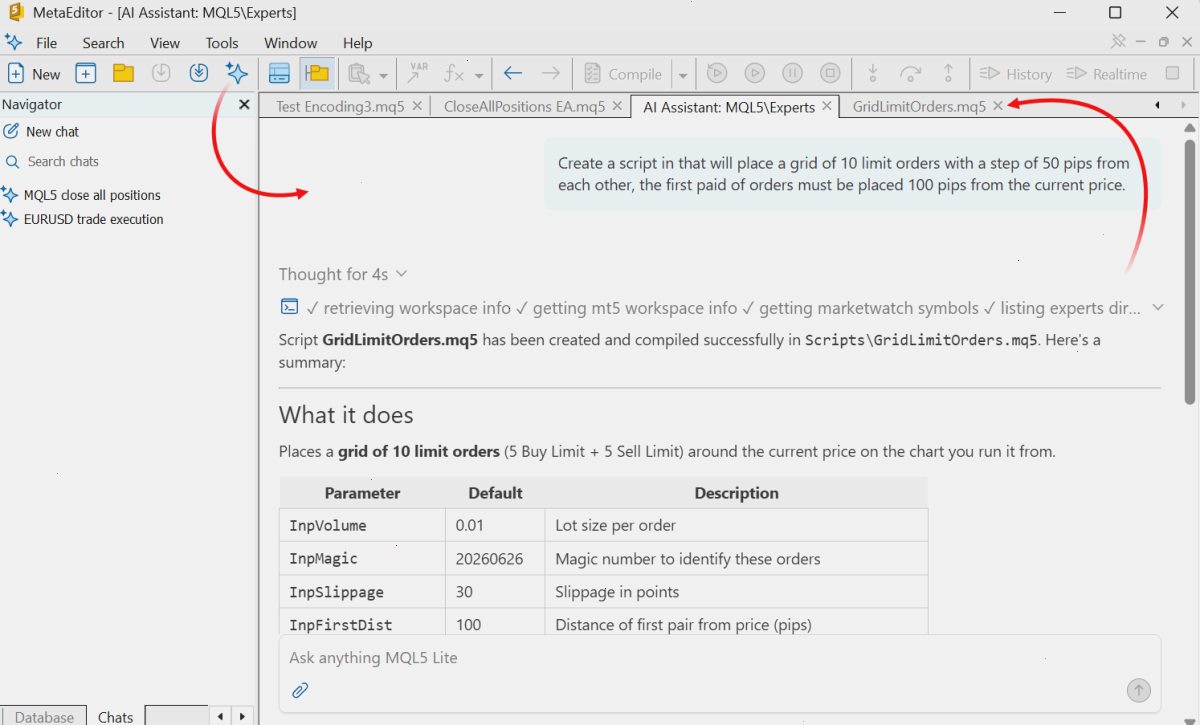 MetaEditor 中的 AI 助手